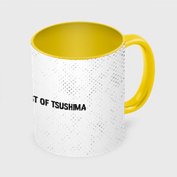 Кружка 3D Ghost of Tsushima glitch на светлом фоне по-горизо, цвет: 3D-белый + желтый