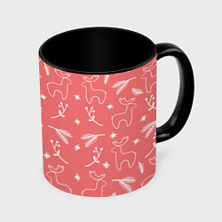 Кружка 3D Рождественский принт с оленями, цвет: 3D-белый + черный