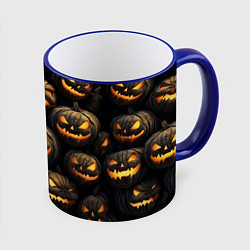 Кружка 3D Зловещие хэллоуинские тыквы, цвет: 3D-синий кант
