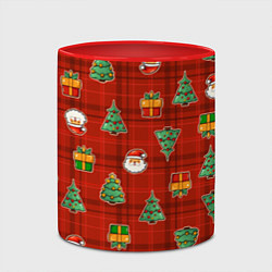 Кружка 3D Елочки и Санта - паттерн красная клетка, цвет: 3D-белый + красный — фото 2