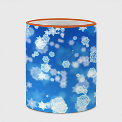 Кружка 3D Декоративные снежинки на синем, цвет: 3D-оранжевый кант — фото 2