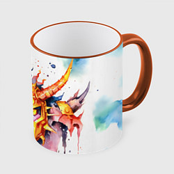 Кружка 3D Агрессивный оранжевый робот акварель, цвет: 3D-оранжевый кант
