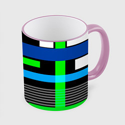 Кружка 3D Геометрический узор сине -зеленый в стиле пэчворк, цвет: 3D-розовый кант