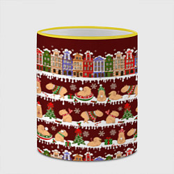 Кружка 3D Капибара с семьей зимой, цвет: 3D-желтый кант — фото 2