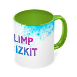 Кружка 3D Limp Bizkit neon gradient style по-горизонтали, цвет: 3D-белый + светло-зеленый