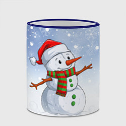 Кружка 3D Весёлый снеговик в колпаке, цвет: 3D-синий кант — фото 2