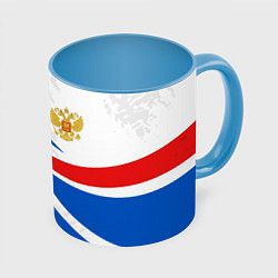 Кружка 3D Россия - спортивная униформа, цвет: 3D-белый + небесно-голубой