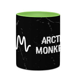 Кружка 3D Arctic Monkeys glitch на темном фоне по-горизонтал, цвет: 3D-белый + светло-зеленый — фото 2