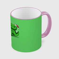 Кружка 3D Новогодняя проблема тираннозавра рекса, цвет: 3D-розовый кант