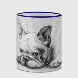 Кружка 3D Французский бульдог чб рисунок на стене, цвет: 3D-синий кант — фото 2