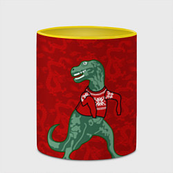 Кружка 3D Динозавр в свитере - новогодние драконы, цвет: 3D-белый + желтый — фото 2