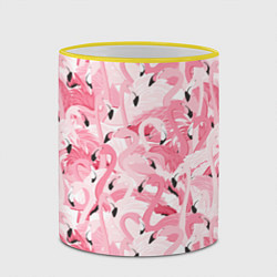 Кружка 3D Стая розовых фламинго, цвет: 3D-желтый кант — фото 2