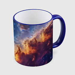 Кружка 3D Оранжевая небула космос, цвет: 3D-синий кант