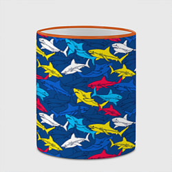 Кружка 3D Разноцветные акулы на глубине, цвет: 3D-оранжевый кант — фото 2