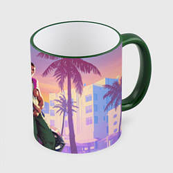 Кружка 3D Jason & Lucia - GTA 6 official art, цвет: 3D-зеленый кант