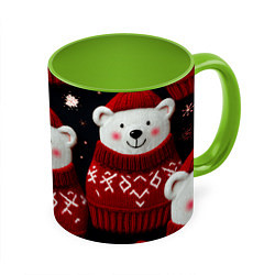 Кружка 3D Новогодние медведи, цвет: 3D-белый + светло-зеленый