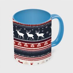Кружка 3D Олени белые и красные свитер новогодний, цвет: 3D-белый + небесно-голубой