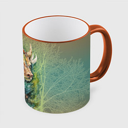 Кружка 3D Зеленый древесный дракон с деревьями, цвет: 3D-оранжевый кант