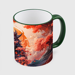 Кружка 3D Тигровый дракон сакура, цвет: 3D-зеленый кант