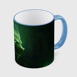 Кружка 3D Яркий зеленый дракон, цвет: 3D-небесно-голубой кант