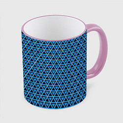 Кружка 3D Синие и чёрные треугольники, цвет: 3D-розовый кант