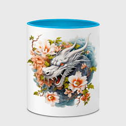 Кружка 3D Китайский дракон в цветах сакуры, цвет: 3D-белый + небесно-голубой — фото 2