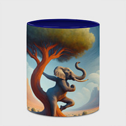 Кружка 3D Слон занимается йогой возле дерева, цвет: 3D-белый + синий — фото 2