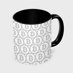 Кружка 3D Биткоин патерн на белом фоне, цвет: 3D-белый + черный