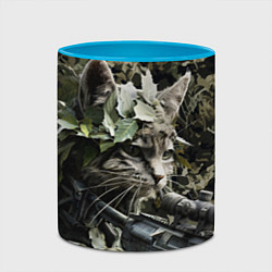 Кружка 3D Кот снайпер в камуфляже, цвет: 3D-белый + небесно-голубой — фото 2
