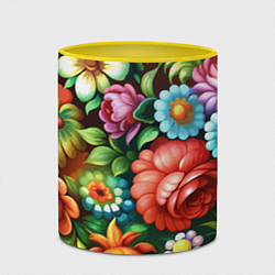 Кружка 3D Жостово роспись цветы традиционный узор, цвет: 3D-белый + желтый — фото 2