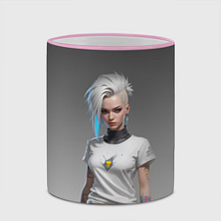 Кружка 3D Блондинка в белой футболке Cyberpunk 2077, цвет: 3D-розовый кант — фото 2