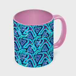 Кружка 3D Цветные графические многоугольники, цвет: 3D-белый + розовый
