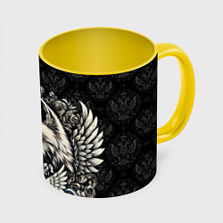 Кружка 3D Русский волк и герб России, цвет: 3D-белый + желтый