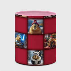 Кружка 3D Клетчатый узор из капибар в шапочке, доспехах, цвет: 3D-белый + розовый — фото 2