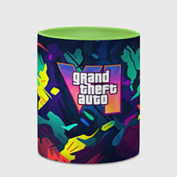 Кружка 3D GTA 6 logo яркий неоновый камуфляжный стиль, цвет: 3D-белый + светло-зеленый — фото 2