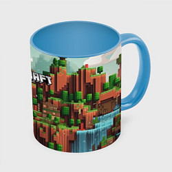 Кружка 3D Minecraft logo квадратный мир, цвет: 3D-белый + небесно-голубой