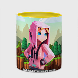 Кружка 3D Персонаж Minecraft девушка в пиксельном мире, цвет: 3D-белый + желтый — фото 2