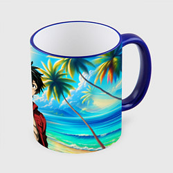 Кружка 3D Ван Пис - Луффи и пальмы, цвет: 3D-синий кант