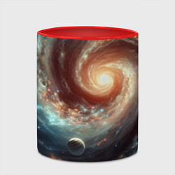 Кружка 3D Далёкая неоновая галактика - нейросеть, цвет: 3D-белый + красный — фото 2