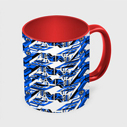Кружка 3D Сине-белая техно броня, цвет: 3D-белый + красный