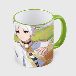 Кружка 3D Sousou no Frieren Фрирен smile, цвет: 3D-светло-зеленый кант