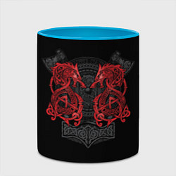 Кружка 3D Кельтский узор с волком и топорами, цвет: 3D-белый + небесно-голубой — фото 2