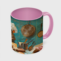 Кружка 3D Крыса шеф повар на кухне, цвет: 3D-белый + розовый