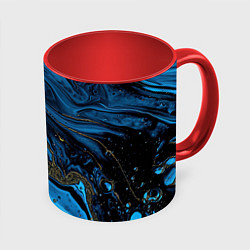Кружка 3D Черные и синие сияющие волны, цвет: 3D-белый + красный