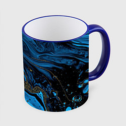 Кружка 3D Черные и синие сияющие волны, цвет: 3D-синий кант