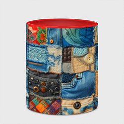 Кружка 3D Vanguard denim patchwork - ai art, цвет: 3D-белый + красный — фото 2