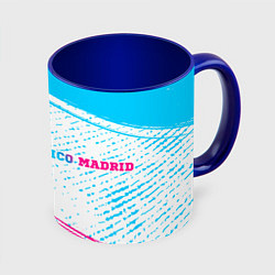 Кружка 3D Atletico Madrid neon gradient style по-горизонтали, цвет: 3D-белый + синий