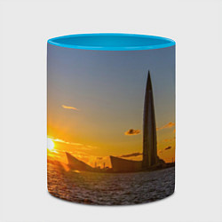 Кружка 3D Здание Лахта-центра на фоне заката Санкт-Петербург, цвет: 3D-белый + небесно-голубой — фото 2