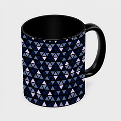 Кружка 3D Чёрно-синий паттерн треугольники, цвет: 3D-белый + черный