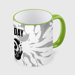 Кружка 3D Green Day рок панда на светлом фоне, цвет: 3D-светло-зеленый кант